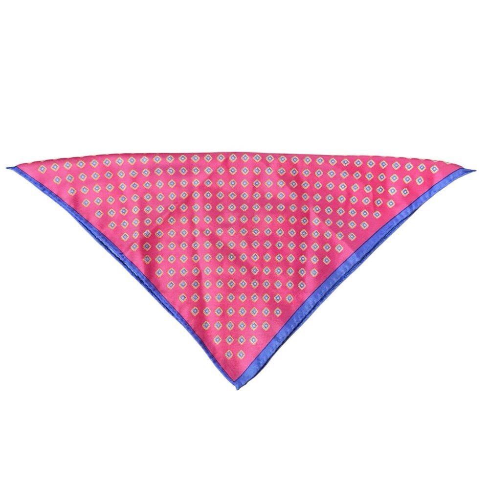 Vintage Ferrell Reed Mens Pocket Square Handkerchief Silk Scarf Pink Blue 13x13 - Picture 3 of 5